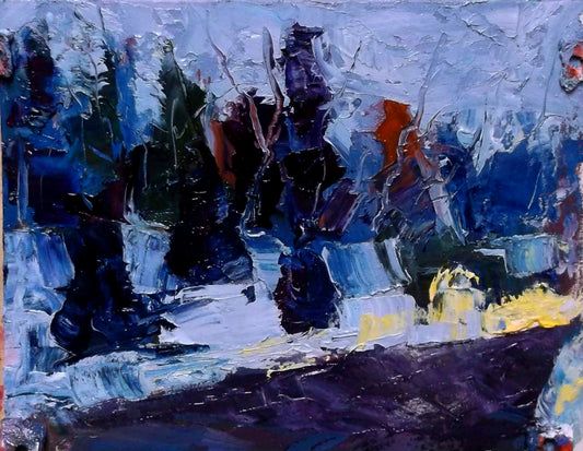 "Echoes Through Frosted Pines" oil on stretched canvas 10in. x 8in.