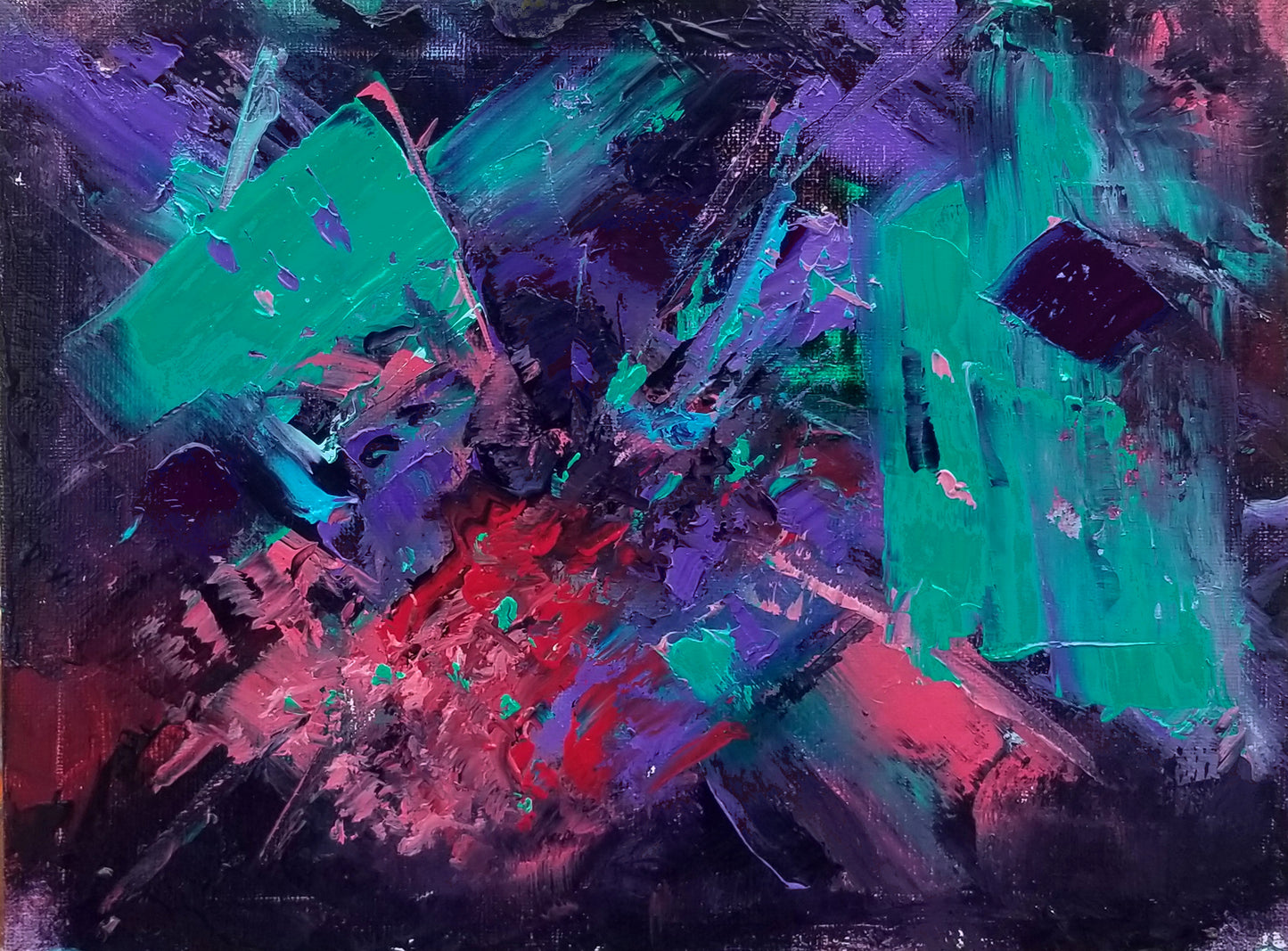 "Soulblend" is an abstract oil on stretched canvas 8 x 10 inches