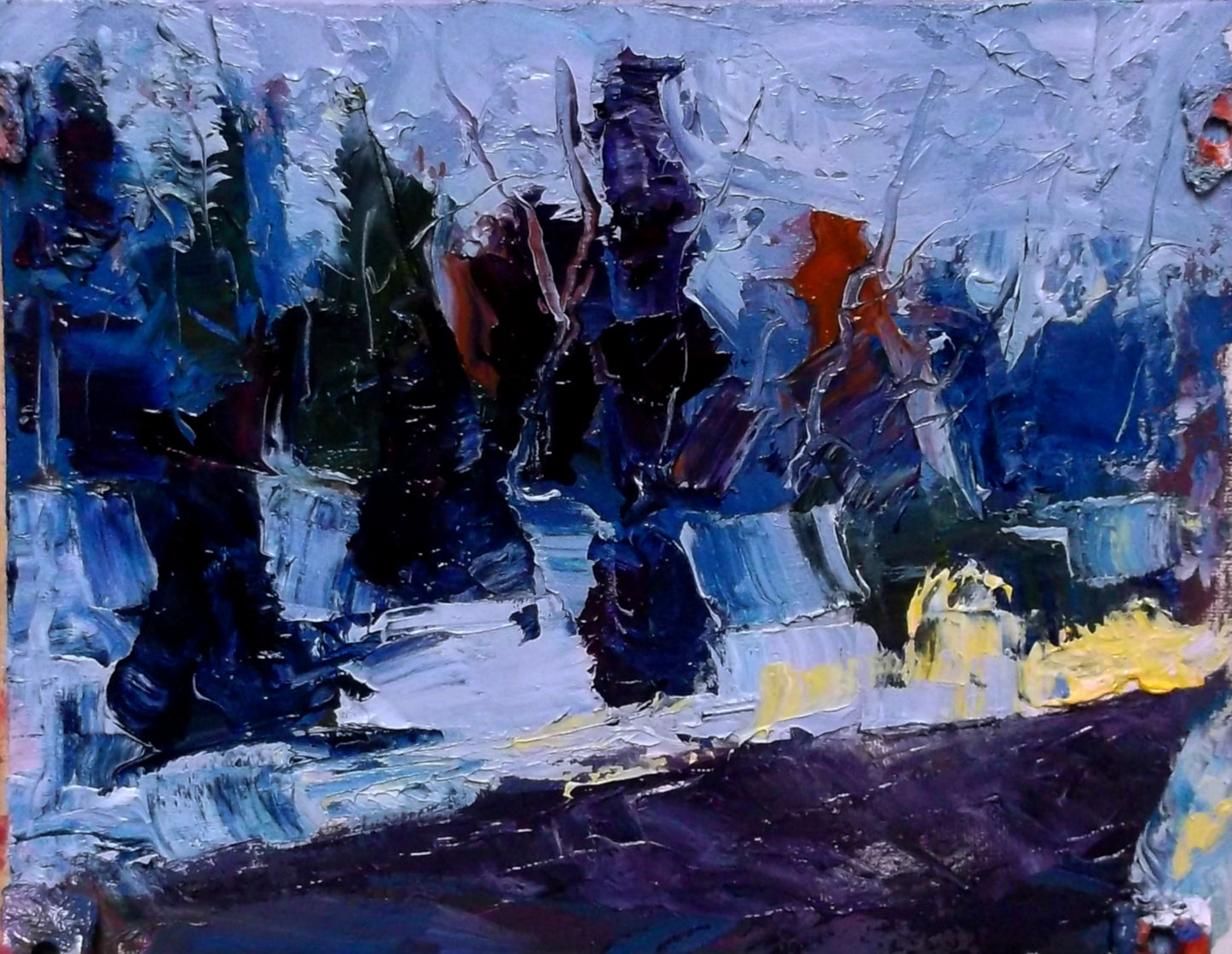 "Echoes Through Frosted Pines" oil on stretched canvas 10in. x 8in.