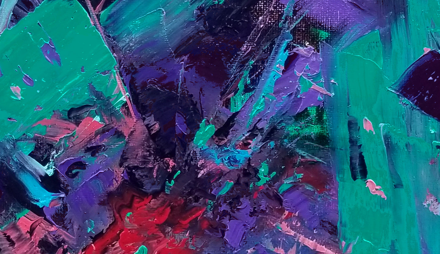 "Soulblend" is an abstract oil on stretched canvas 8 x 10 inches