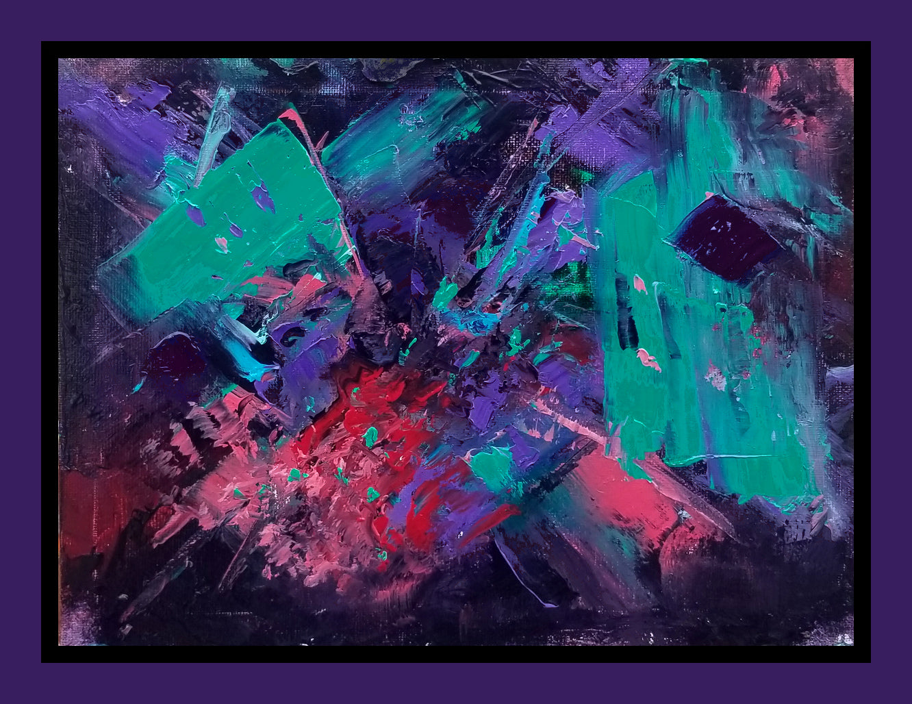 "Soulblend" is an abstract oil on stretched canvas 8 x 10 inches