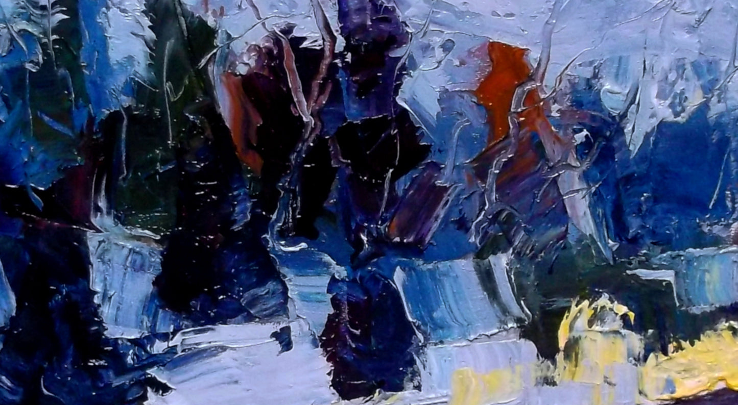 "Echoes Through Frosted Pines" oil on stretched canvas 10in. x 8in.