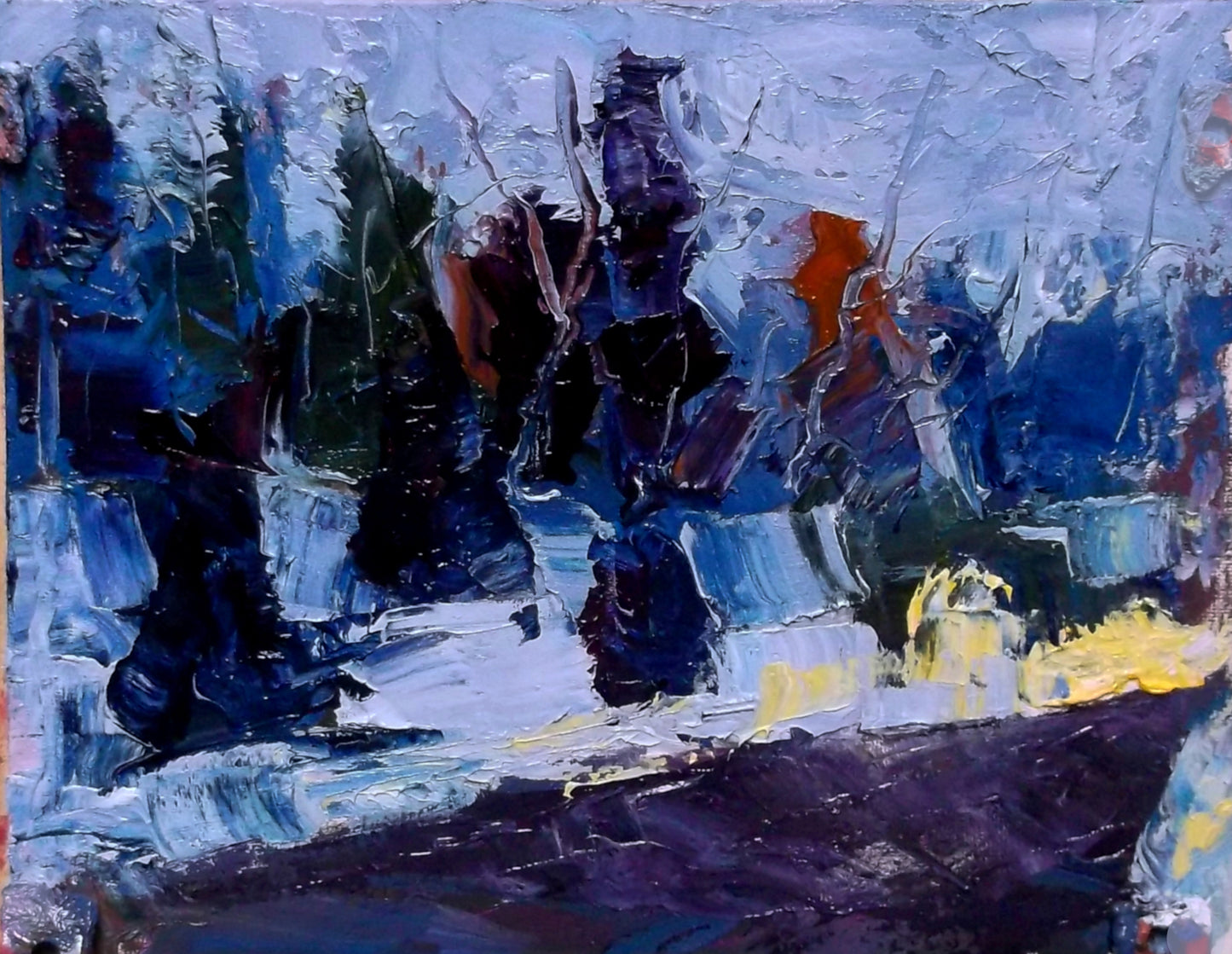 "Echoes Through Frosted Pines" oil on stretched canvas 10in. x 8in.